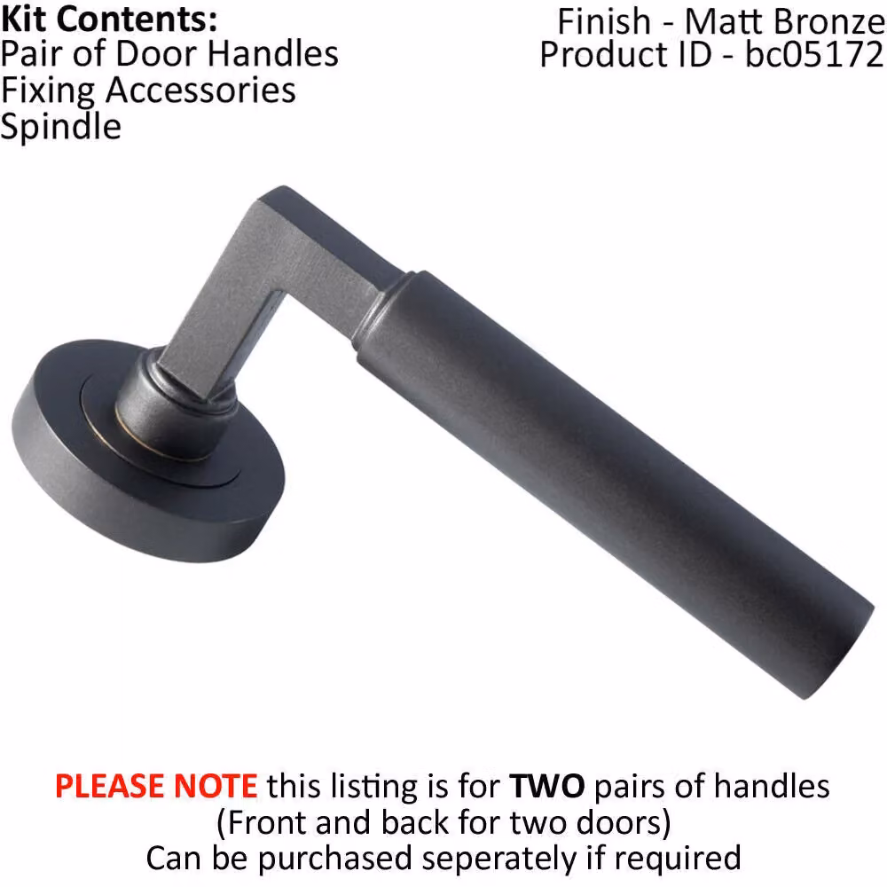 Loops 2x Pair Straight Round Bar Handles with Round Rose in Matt Bronze – 2