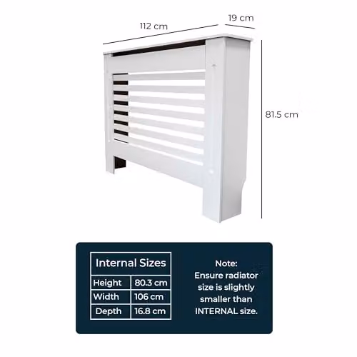 Airwave White MDF Horizontal Line Style Radiator Cover, Medium, W/D/H: 112.0 x 19.0 x 81.5 cm – 2
