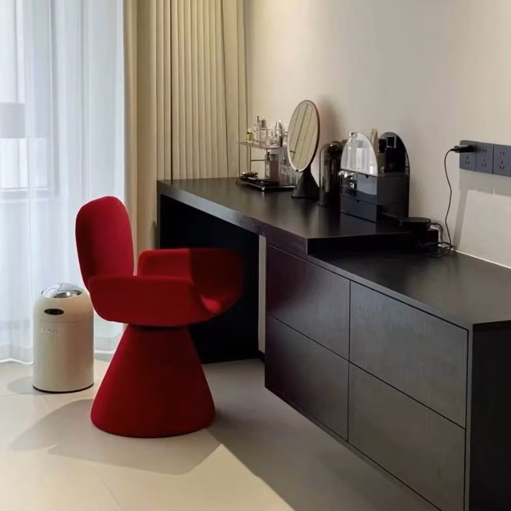 Matteo Luxury Swivel Dressing Stool in Red Fabric Vanity Chair with 360 Degree Rotation – 3