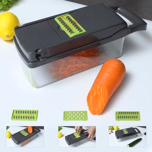 Alivio 14-in-1 Multifunction Vegetable Chopper, Slicer and Dicer with Container in Green and Black – 7
