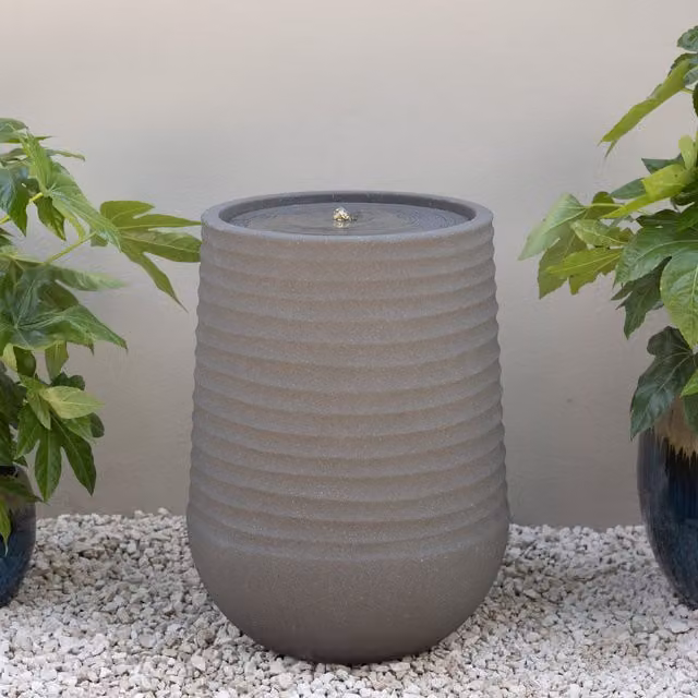 Primrose Mares Ridged Outdoor Water Column with LED Lights, Grey
