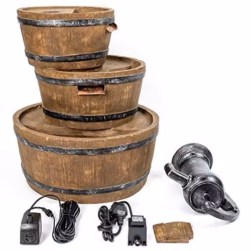 Primrose Brown 3-Tier Cascade Barrel Water Feature with Manual Hand Pump, Height: 92 cm – 6