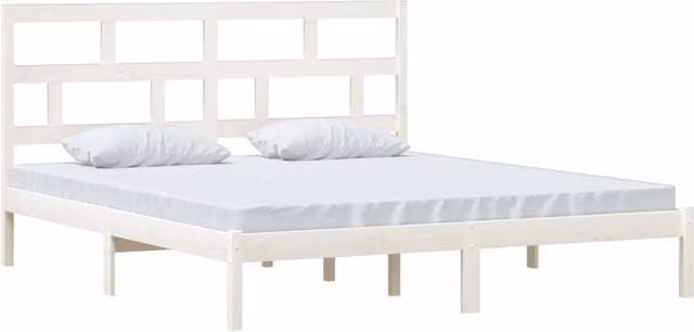 Berkfield Home Beautiful Super King Size Solid Wood Bed Frame in White, W/D/H: 180 x 200 x 186 cm