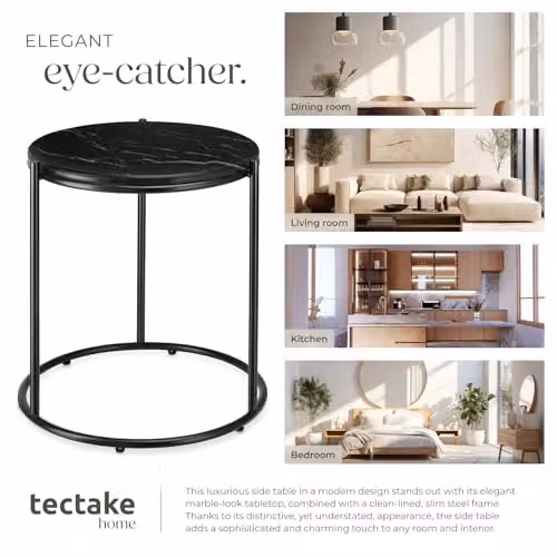 tectake Ellsa Round Side Table in Black with Height-Adjustable Feet, W/D/H: 50.5 x 43.0 x 43.0 cm – 7