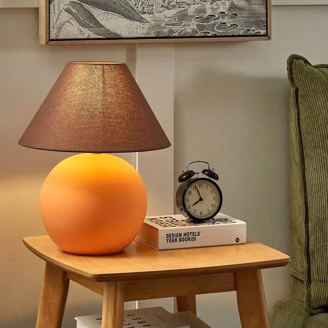 Wyld and Coco Orange Ceramic Table Lamp with Fabric Shade, Height: 41 cm – 1
