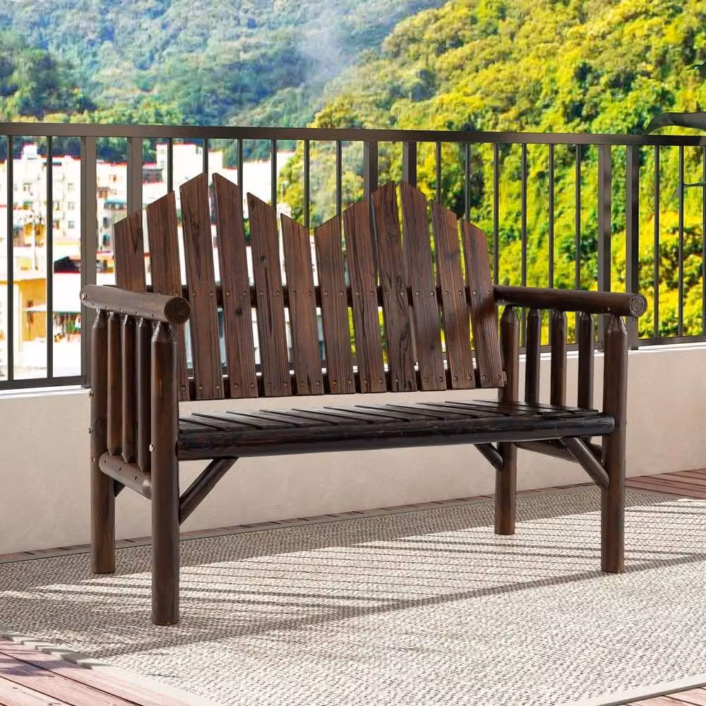 KORVIXA 2-Seater Outdoor Patio Bench with Inclined Backrest in Brown, W/D/H: 100 x 100 x 100 cm – 3