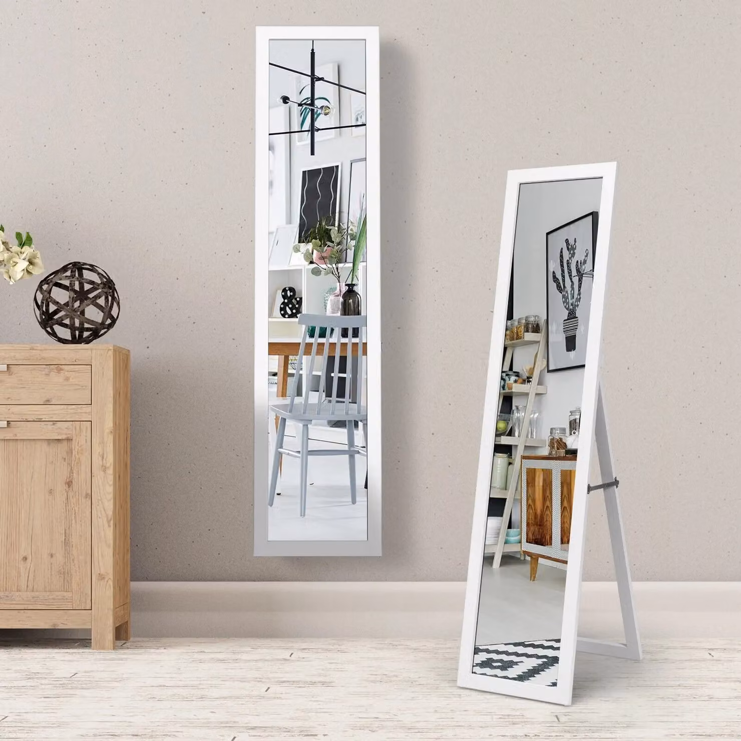 Gymax 2 in 1 Full Length Body Mirror, Freestanding or Wall Mounted, White – 2