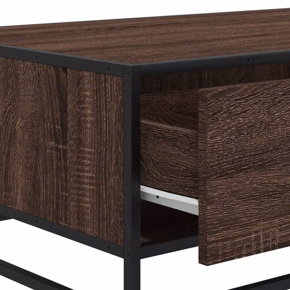 Berkfield Home Brown Oak Coffee Table with Metal Sled Base, W/D/H: 90 x 57 x 35 cm – 6
