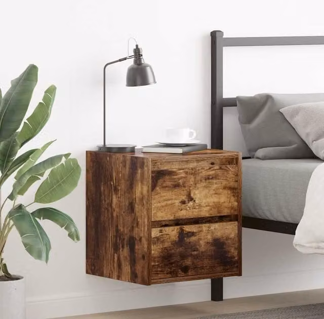Berkfield Home Wall-mounted Bedside Cabinets, 2 Pack, Smoked Oak Brown, W: 38 cm, D: 34 cm, H: 40 cm – 1