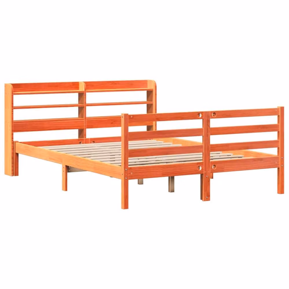 Berkfield Home Double Bed Frame in Waxed Brown Solid Pine, W: 135 cm, L: 190 cm – 2