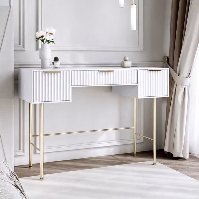 Carme Modern Lacquered Dressing Table in White and Gold