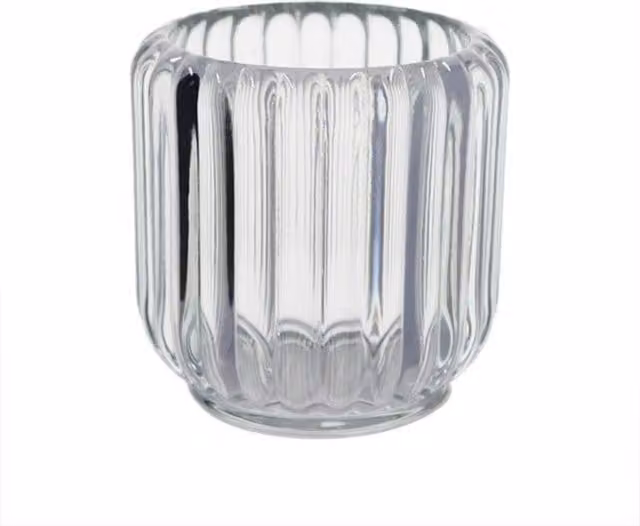 Maeve Clear Rounded Grooved Glass Tealight Holder, 5 Pack