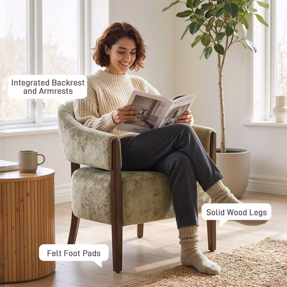 STILVORA Modern Tub Armchair with Beige Fabric Upholstery and Solid Wood Frame – 5