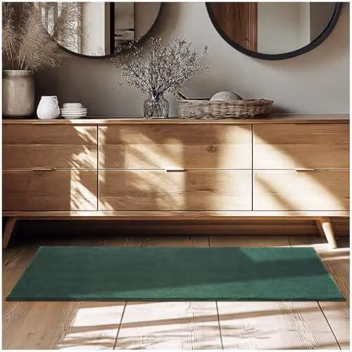 tectake Green Fluffy Rug, Allergy-Friendly and Washable Short-Pile Polyester Carpet, W: 80 cm, L: 150 cm