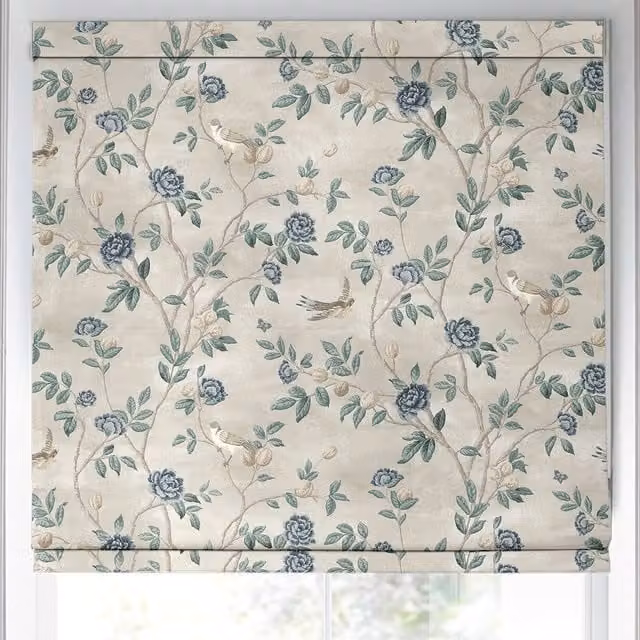 Laura Ashley Eglantine Made to Measure Blackout Roman Blind in Blue Floral Seaspray