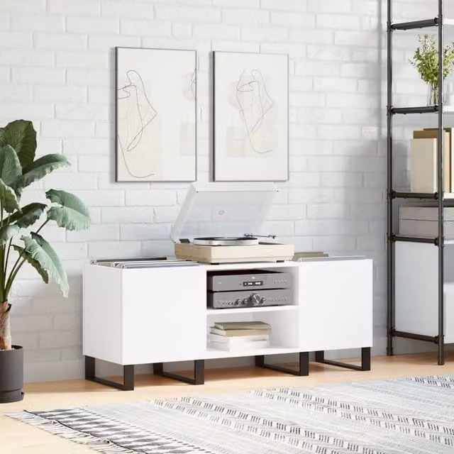 Berkfield Home Record Cabinet in White, W/D/H: 121 x 38 x 48 cm