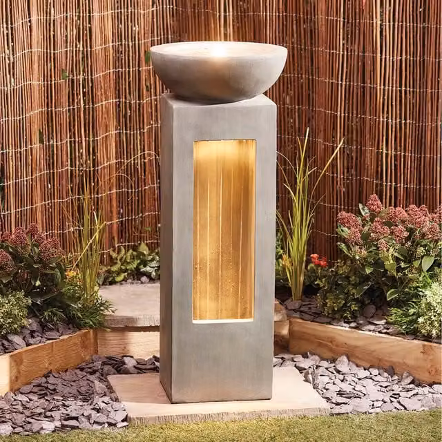 Serenity Garda Garden Water Feature with LED Lights in Grey