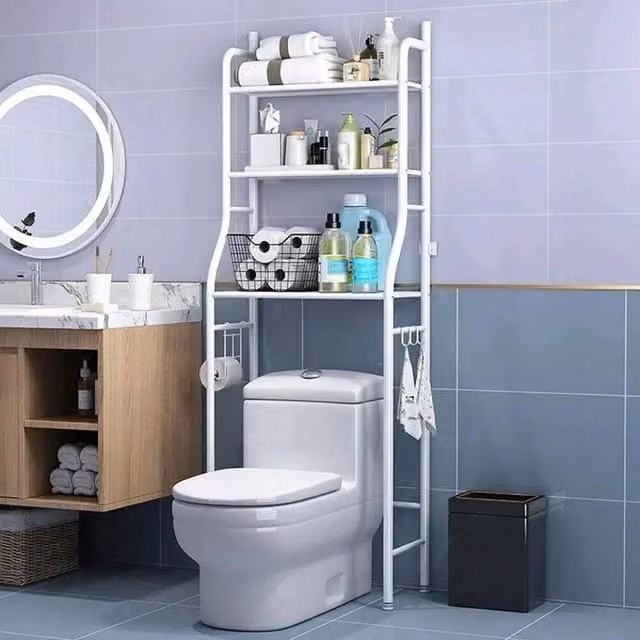 KORVIXA 3 Tier Over The Toilet and Laundry Storage Rack in White