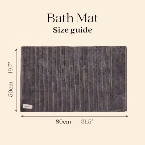 Misona Organic Cotton Non-Slip Ribbed Bath Mat, Dark Grey, W: 80 cm, D: 50 cm – 2