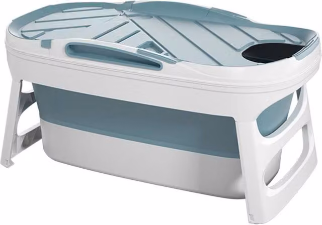 FORGEVIO Portable Adult Soaking Tub with Lid, Blue, W/D/H: 100 x 52 x 63 cm – 1