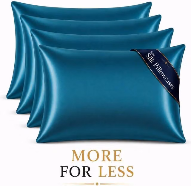Pamposh Luxury Mako Satin Silk Pillow Cases, 4 Pack, Teal/Turquoise/Petrol, Standard Size