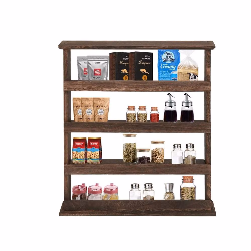 NESTLUNE 4-Tier Rustic Wooden Floating Wall Mounted Display Shelf in Brown, W/D/H: 100 x 100 x 100 cm – 6