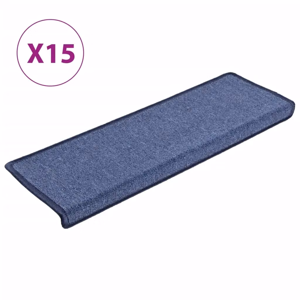 Berkfield Home Self-Adhesive Carpet Stair Treads, 15 Piece Set, Blue, W: 65 cm, D: 21 cm, H: 4 cm – 2