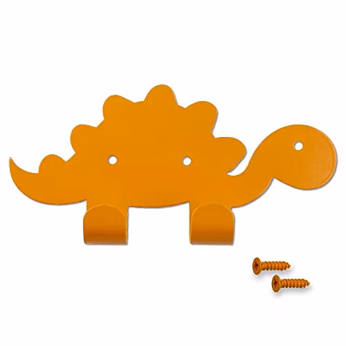 keypak Kids Dinosaur Double Coat Hooks, Orange Stegosaurus Metal Wall Mounted – 1