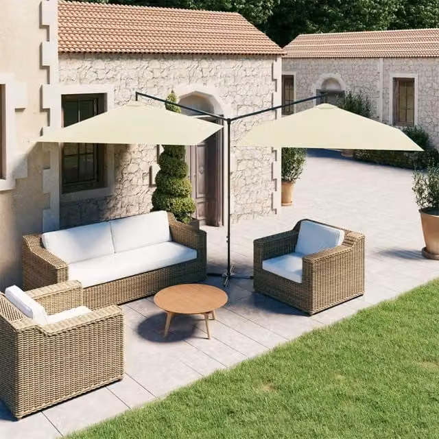 Berkfield Home Double Cantilever Garden Parasol with Steel Pole in Beige Sand, W: 600 cm, D: 300 cm – 1