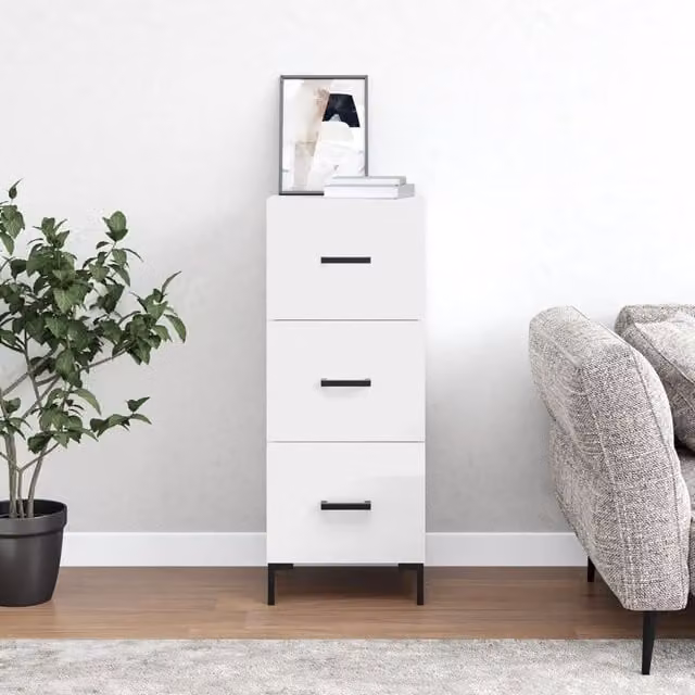 Berkfield Home Modern High Gloss White Sideboard, W/D/H: 34.5 x 34 x 90 cm