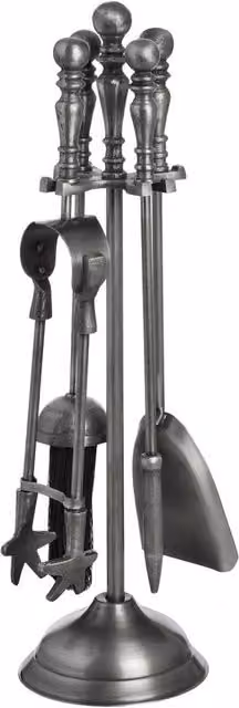 KDMD Traditional Antique Pewter 5-Piece Fireplace Companion Set in Silver