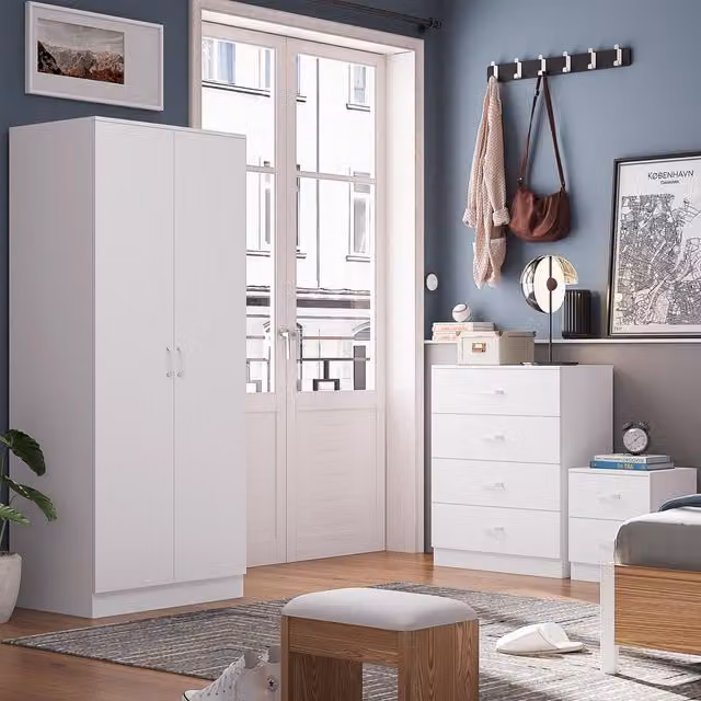 FWStyle Modern 2 Door Double Wardrobe in Matt White Finish