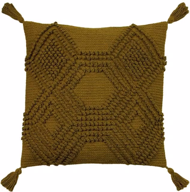 Furn Halmo Tufted Woven Tasselled Square Cushion in Green, W/D/H: 45 x 45 x 45 cm