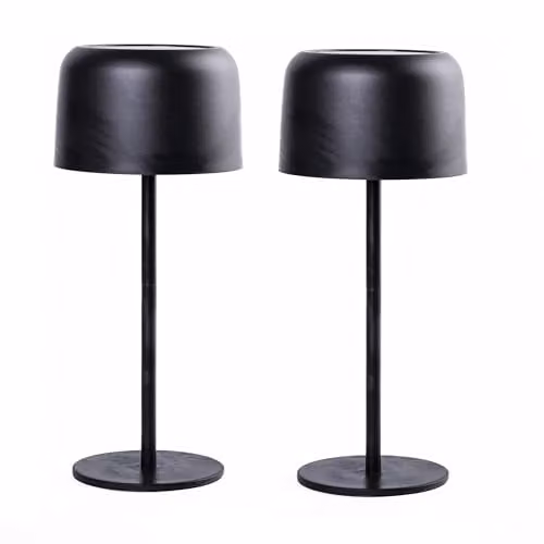 Garden Gear Solar Metal Tabletop Touch Lamp, Dimmable LED Outdoor and Indoor Light, IP44 Waterproof, Black and White (Pack of 2) – 1