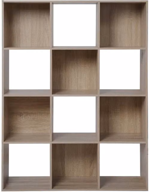 CALICOSY 12-Compartment Cube Storage Shelf in Brown, W/D/H: 93.3 x 29.8 x 124.2 cm
