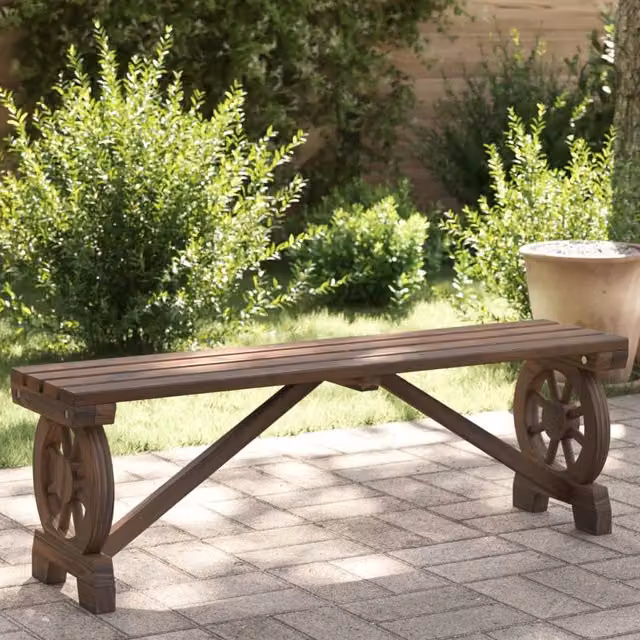 Berkfield Home Rustic Solid Wood Fir Garden Bench in Brown, Width: 115 cm – 1