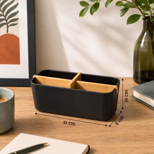 Orsina Grey and Black Detachable Bamboo Fibre Organiser with 4 Compartments – 2