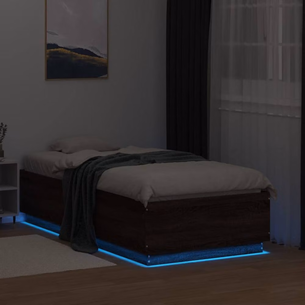 Berkfield Home Durable Bed Frame with LED Under-Bed Lighting in Brown Oak, W/D/H: 80 x 190 x 40 cm – 4
