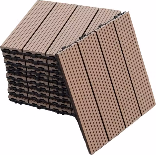 Gr8 Garden 11 Pack WPC Composite Interlocking Outdoor Garden Floor Decking Tiles in Brown