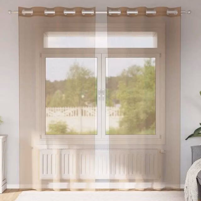 Berkfield Home Plain Voile Fabric Panel Curtains with Eyelets, Brown, 2 Pack, H: 245 cm, W: 140 cm