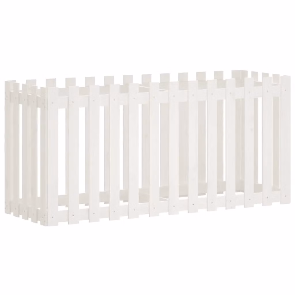 Berkfield Home Garden Raised Bed with Fence Design in White, Solid Wood and Plastic, W/D/H: 150 x 50 x 70 cm – 2