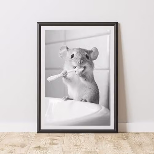60 Second Makeover Mouse Brushing Teeth Animal Print Paper Poster, A4