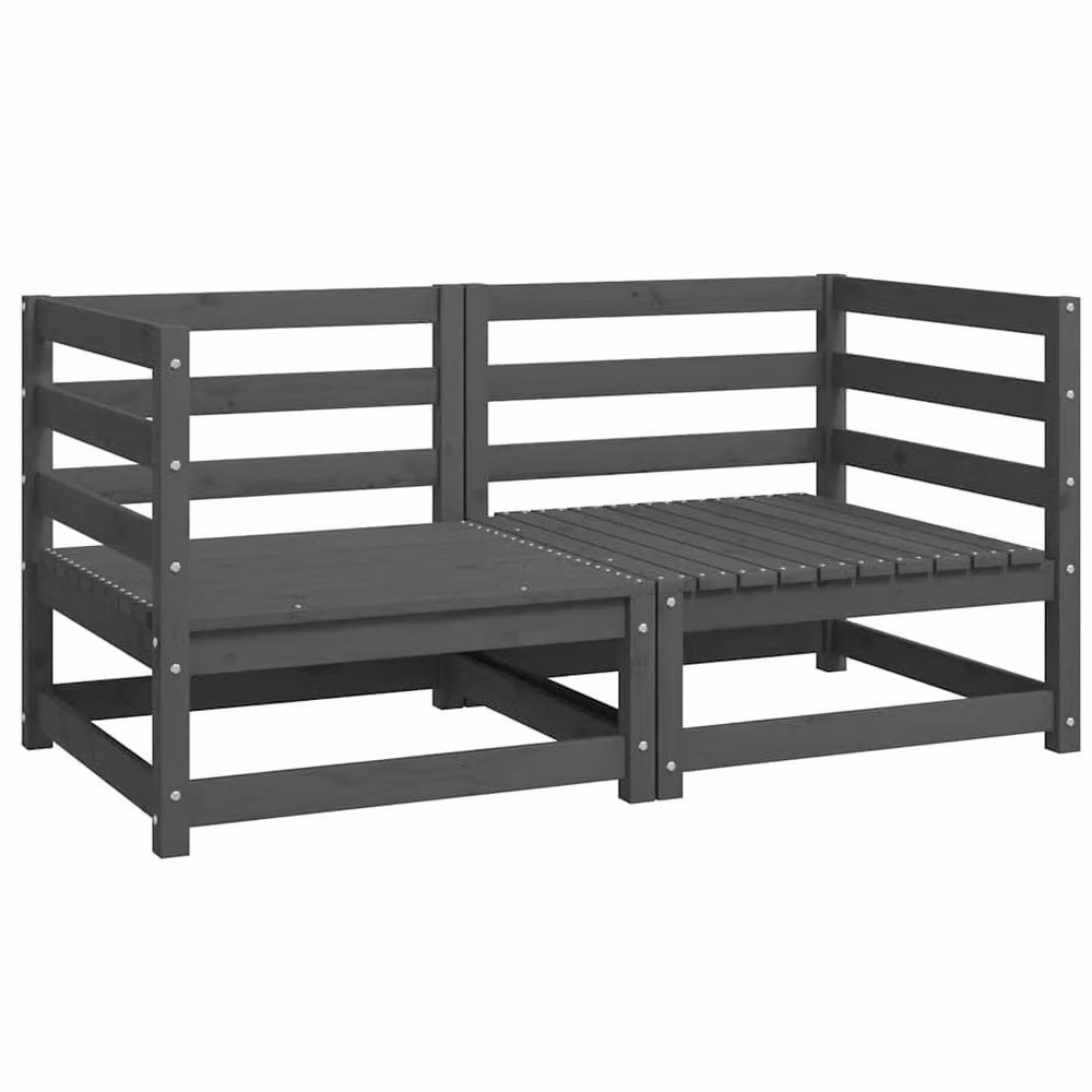 Berkfield Home L-Shape Garden Corner Sofa Set in Grey Solid Pine Wood with Cushions – 2