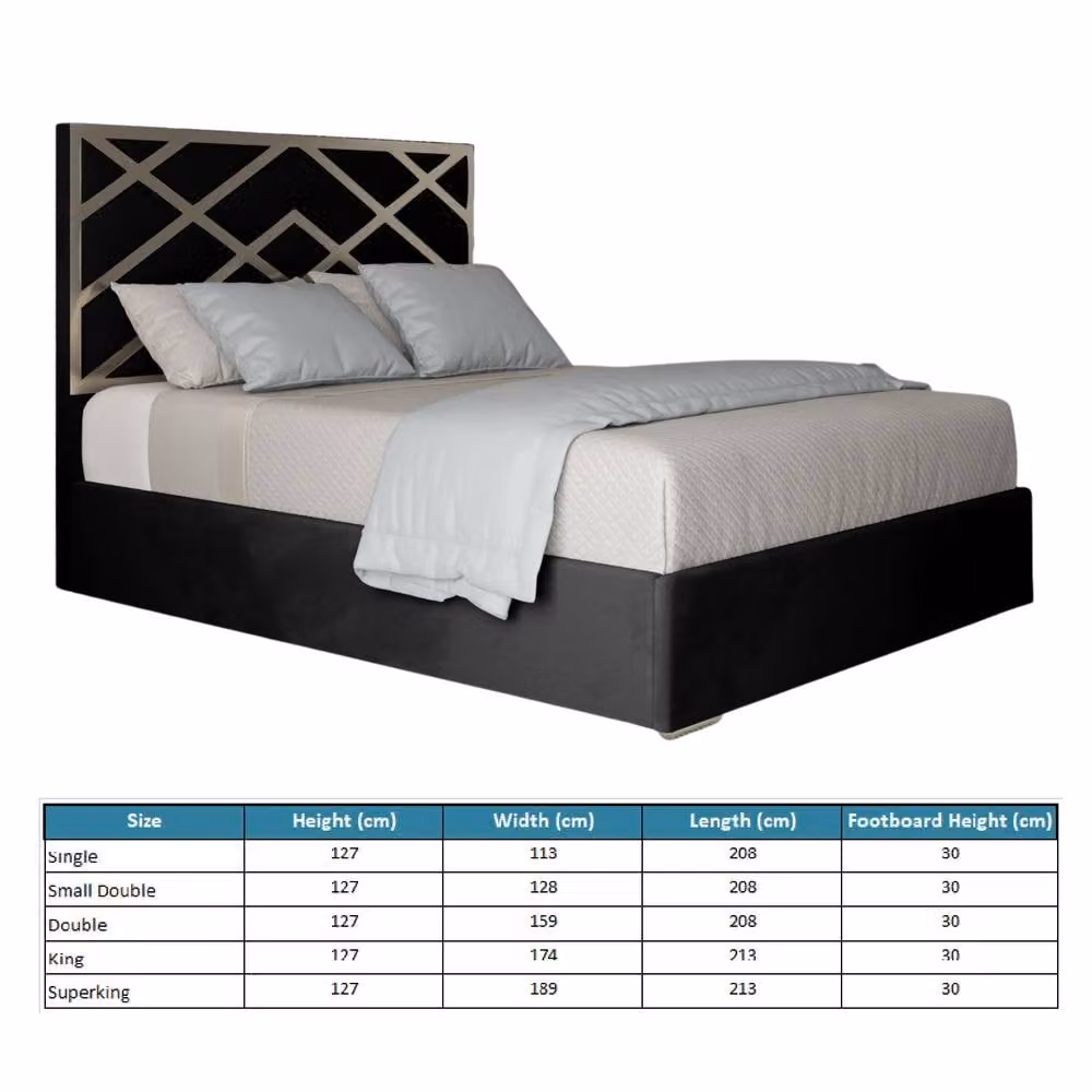 Casani Mallerstang Upholstered Velvet Designer Bed Frame with Metal Accents, W/D/H: 140 x 200 x 127 cm (Height: 159 cm) – 5
