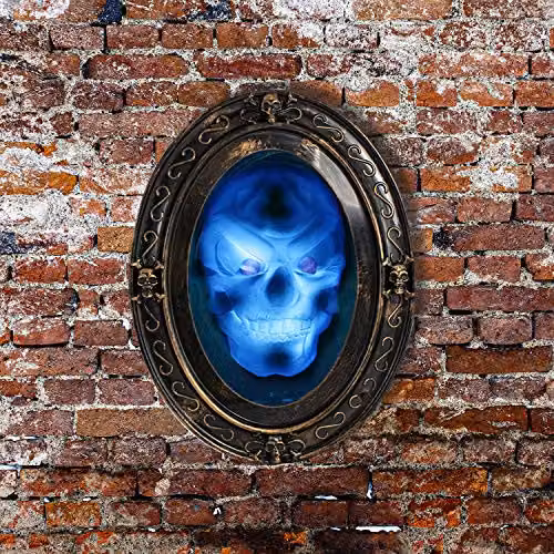 TRIXES Black and Gold Haunted Halloween Rectangular Mirror with Motion and Sound Sensors and LED Light – 2