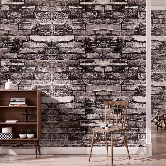Lifeideas 15 Piece Black Rock-Effect Self-Adhesive Stone-Look Wallpaper