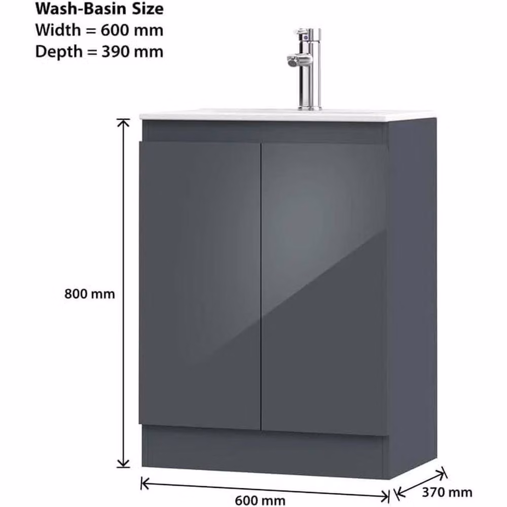 FORGEVIO Grey Modern Floor Standing Bathroom Vanity Unit with Basin and Soft Close Hinged Doors, Width: 60 cm – 2