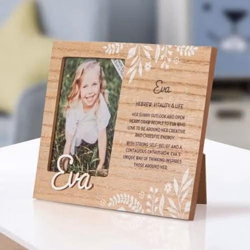 History & Heraldry Eva Pre-personalised Child's Floral Picture Frame, Brown, W/H: 8.5 x 11 cm