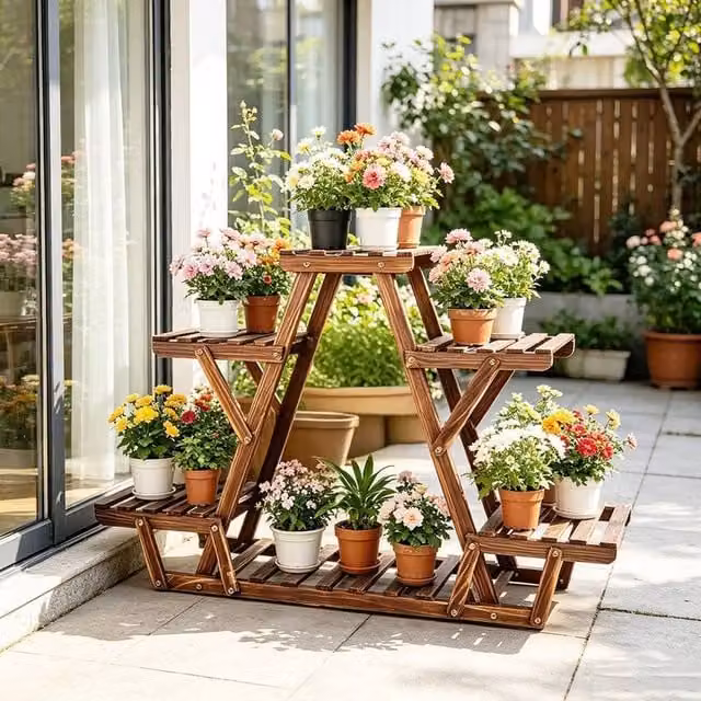 EONLION 6-Tier Rustic Wooden and Metal Ladder Plant Stand, Brown, H 100 cm x W 58.42 cm x D 25.4 cm – 1