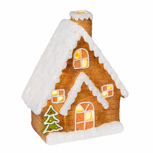 Lights4fun White Ceramic Gingerbread House Christmas Decoration with Warm White LED Lights, W/D/H: 11.0 x 19.5 x 23.0 cm – 2